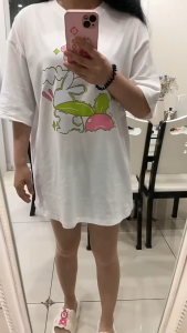 100% Cotton Summer Sweet Cartoon Rabbit Print Womens Short Sleeve T-shirt Fresh Simple Loose Student Round Neck Top