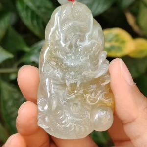 Premium Quality Yellow Natural Type A Jadeite Jade crafted with Dragon as Pendant certificate weighs 53.72 grams measurement 67.3 * 37.5 * 12.9 mm (pendant240)