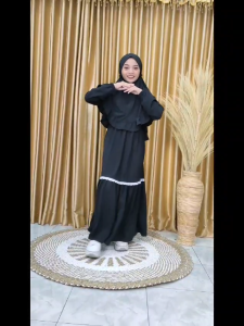 Gamis Anak Perempuan Set Jilbab 3-15 Tahun Warna Hitam