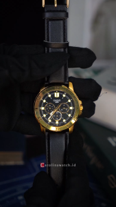 Jam Tangan Pria Casio MTP-VD300GL-1E Gold Bezel Black Dial Black Leather Band