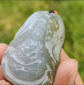 Light Green and Yellow Natural Type A Jadeite Jade Pendant Necklace crafted with Guanyin certificate included weigh 34.84 grams Measurement 52 * 35.9 * 11.1 mm (pendant176)