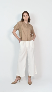 QUEENTIN Kemeja Wanita Casual 0195 Katun Twill Polos Lengan Pendek
