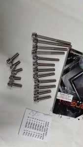 น็อตแคร้งเครื่องซ้าย-ขวา Wave 100s ubox ปี2005 1ชุด 17 ตัวหัวเจาะ หัวเฟืองสแตนเลสแท้