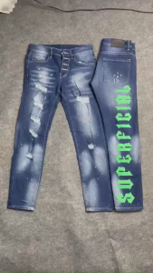 Quần jean nam xanh dê quyy bản 4 cúc in chữ chất jean co dãn mâu mới-DVFASHION