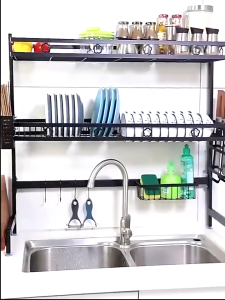 PANDH 1/2 Layers Plate Organizer Kitchen Organizer Dish Rack With Cover  Multi-functional Sink Rack