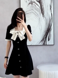 Korean Dress💟กระโปรงผู้หญิง👗 สไตล์เฮปเบิร์น ชุดดำตัวน้อย หูกระต่าย เสื้อผ้าแฟชั่นสตรี