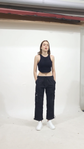 Celana Panjang Cargo Trackpants Parasut Crinkle Hitam