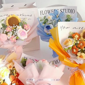 [SG Stock] Cute and Funny Roses Knitted Wool Bouquet Woolen Flower for Wedding House Warming Graduation Gift