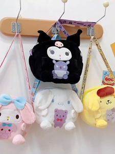 20CM Sanrio Kuromi Melody Plush Bag Shoulder Bags Hand bag Handbags For Girls Beg Sandang Comel Kanak Kanak Anime Kawaii