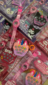 Kuromi Melody Unicorn Hello Kitty Cute Rabbit Pink Bear kids watch with whack a mole key chain pop it Malayisa ready stock