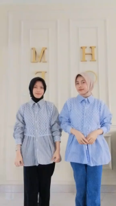 Syila Top Blouse/Kemeja Korea Terbaru/Katun Salur Mix Brukat/Atasan Wanita Termurah/Kekinian 2025