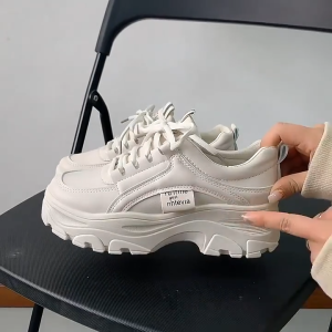 KF Shoes Sepatu Sneakers Putih Platform Tinggi Korean Style Ufline Sepatu Sekolah Wanita putih hitam