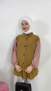 Kemeja Atasan Wanita Cringkle Kombi Salur 135 NONYFASHION