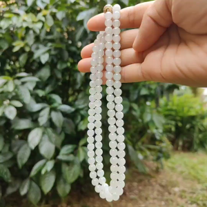 Premium Icy Translucent with Light Green patches Natural Type A Jadeite Jade crafted with 108 * 6.5 mm beads as Bracelet or Necklace certificate weighs 52.19 grams (bracelet25)