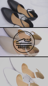 ArdiFeel Sepatu Heels Wanita Big Size | Sepatu Hak Tahu 3 Cm | Mules Heels Wanita Size 35-45 ARK 392 Hitam Cream Dan Putih