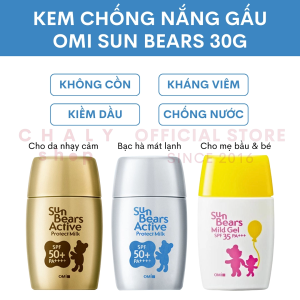 Kem chống nắng con gấu không cồn Sun Bears Omi SPF50 30ml Nhật mẫu mới