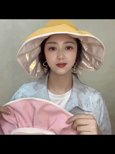 Wide Brim Hat Ladies Summer Ribbon Straw Hat Empty Top UV Protection Cap Outdoor Sunscreen Caps
