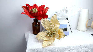 NUVOX 33cm Xmas Flowers Set Big Size Glitter Poinsettia Flower Ornaments Glittering Home Decor DIY Xmas Tree Decoration For Wedding Favors Indoor Home Decor