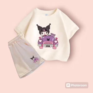 Set bộ quần áo cộc tay hình Kuromi Lái Xe dễ thương chất vải cotton thoáng mát phù hợp cho mùa hè
