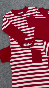 Baju Anak Couple Pria Wanita Belang Merah Putih Lengan Pendek Panjang