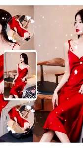 Váy ngủ nơ vai 4LOVA dáng dài chéo lưng quyến rũ chất lụa Pháp cao cấp - Váy Rose - EVA150