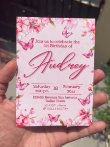 Pink Butterfly Flowers Girl Birthday Christening Debut 18th Birthday Invitation Card with Envelope - 5r - 4r - 3r