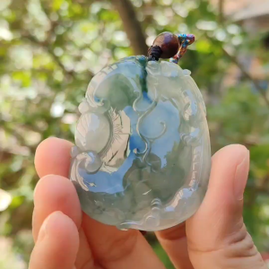 Old Pit Rare Green with Floating green patches (piaohua) Natural Type A Jadeite Pendant Necklace crafted with Ruyi and vintage Chinese Dragon certificate included weigh 34.87 grams 50 * 39.5 * 9.7 mm (pendant29)