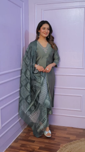 [PRE-ORDER] Size M to 2XL Russian Silk Kurti (With Cotton Lining) with Pant and Dupatta ~ Delivery Lead Time : 10 days