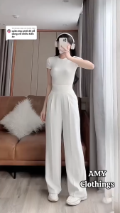 Quần suông ống rộng trơn basic nữ lưng cao tôn dáng vải cao cấp không bai xù-XMTĐ