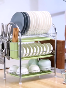 ชั้นคว่ำจานสแตนเลส วางของได้เยอะ เเบบอย่างดี มาพร้อมถาดรองน้ำ มี2 เเบบ 3/2ชั้น