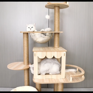 ค่าส่งถูก⚡️พร้อมส่ง คอนโดแมวสวยทน ไม้ทั้งหลัง หลังใหญ่ ไม้เนียนสวย ไร้เหลี่ยมคม ไม้เนียนสวยไม่ติดขน