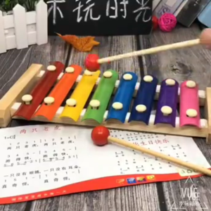 8 Keys Childrens Solid Mahogany Xylophone Compact Size Glockenspiel Colorful Aluminum Plate Piano