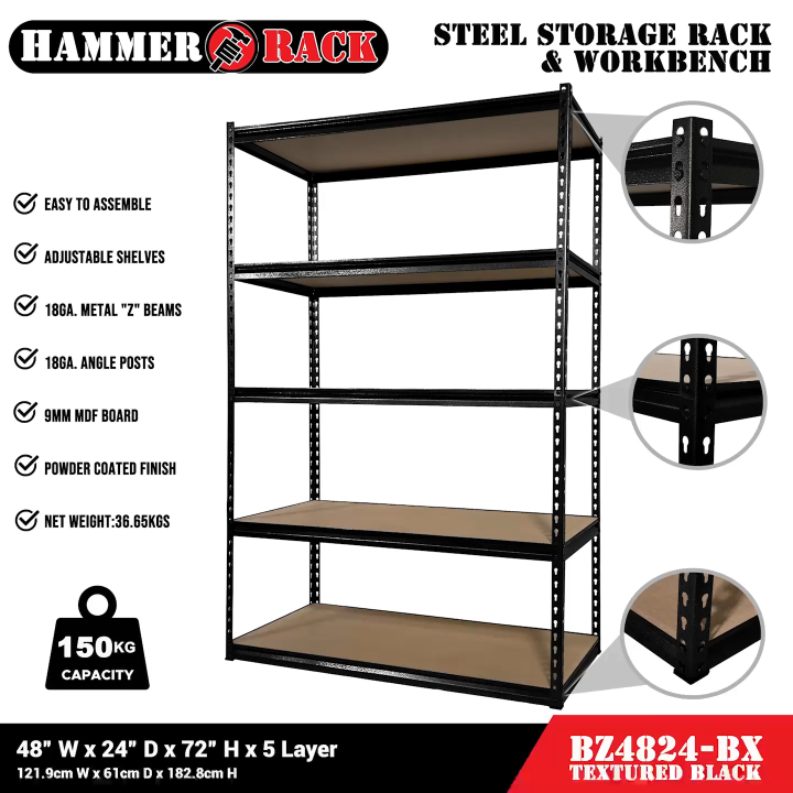 Hammer Rack 750kg HEAVY DUTY Boltless Steel Storage Rack and Workbench ...