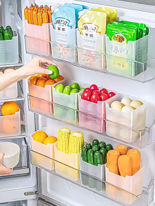 กล่องพลาสติกของตู้เย็น กล่องเก็บของในตู้เย็น วางซ้อนกันได้ กล่องพลาสติก มีด้ามจับ กล่องเก็บของอเนกประสงค์ ป้องกันการลื่น