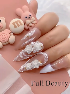 Resin Bunga Mawar Putih Mixed Ukuran Dekorasi Nail Arts Hiasan Nail Arts