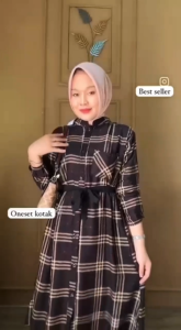 K-FASHION Setelan Tunik Wanita Muslim Dewasa Adem Baju Terbaru Mewah Kotak