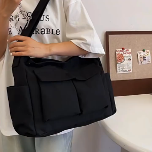 (1-3 Days Delivered)Canvas Bag for Ladies & Guys Shoulder and Crossbody Bag with Zipper Closure Korean Fashion Multi-pocket Large Capacity Canvas Bag