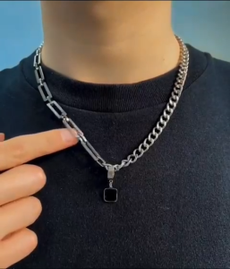 Kalung Titanium Dan Anting Model Hip Hop 2 IN 1 Anti Karat Dan Luntur