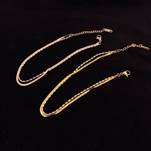 Gelang Kaki Titanium 2Layer Tali Belut Combi Vintage Elegan Trending Fashion Korea Style Premium GK36 Rosegold