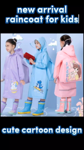 Student Cute Raincoat New Expandable for Bag Compartment Kawaii Cartoon Design Rainwear for Kids Girls & Boys