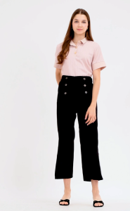 Krizia Buttoned Collared Textured Knitted Blouse