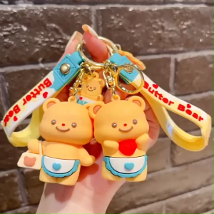 ฺButter bear keychain พวงกุญแจหมีเนย จี้กระเป๋าการ์ตูนสุดน่ารัก อุปกรณ์ตกแต่งกระเป๋า ของขวัญสำหรับเด็กหรือคู่รัก