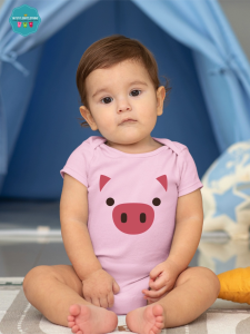 Baby Character Onesies with Name Back Print - Pig Face
