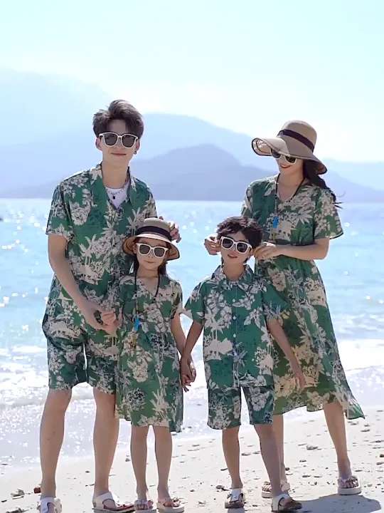 Couple Outfits Matching Hawaiian Shirts And Dresses Beach T Shirt