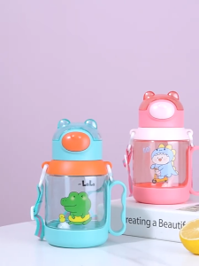 FH-C1144 Botol Minum Anak Karakter Buaya 525ML Tutup Flip Anti Tumpah dengan Sedotan Lembut Bebas BPA