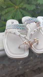 Women's Flat Pearl Slippers 808-1Summer Soft Sole Beach Sandals 085523