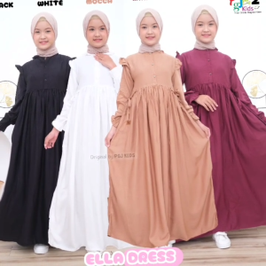 BISA COD Dress Panjang Polos Anak Remaja Perempuan 8-13T Bahan Rayon Twill Ellaa Dress