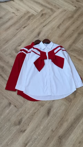 SJM KEMEJA CUTE MERAH PUTIH RIBBON FASHION NAGITA BAHAN KATUN POPLIN OVERSIZED 661
