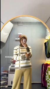 F&R Oneset Delima Sweater Rajut Motif Stripe Setelan Celana Kulot Wanita Lengan Panjang Premium Kekinian