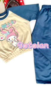 Setelan My Melody Kuromi Anak Perempuan Celana Joger Cargo Bahan Katun Fleece 3-12 Tahun
